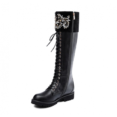 leather knee high boots women round toe MA